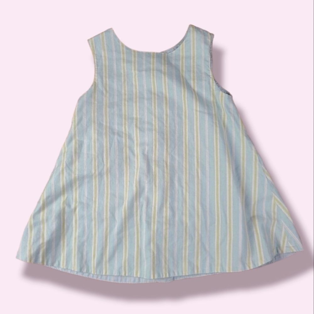 Beachy Stripe Tank Dress Button Up Right Bank Baby Toddler 3 100% Cotton